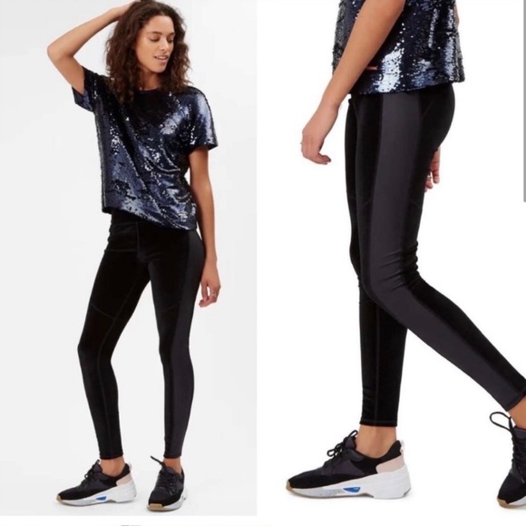 Sweaty Betty Velvet High Waisted Rise Leggings Side Stipe Velour Pants Black S - Picture 2 of 16